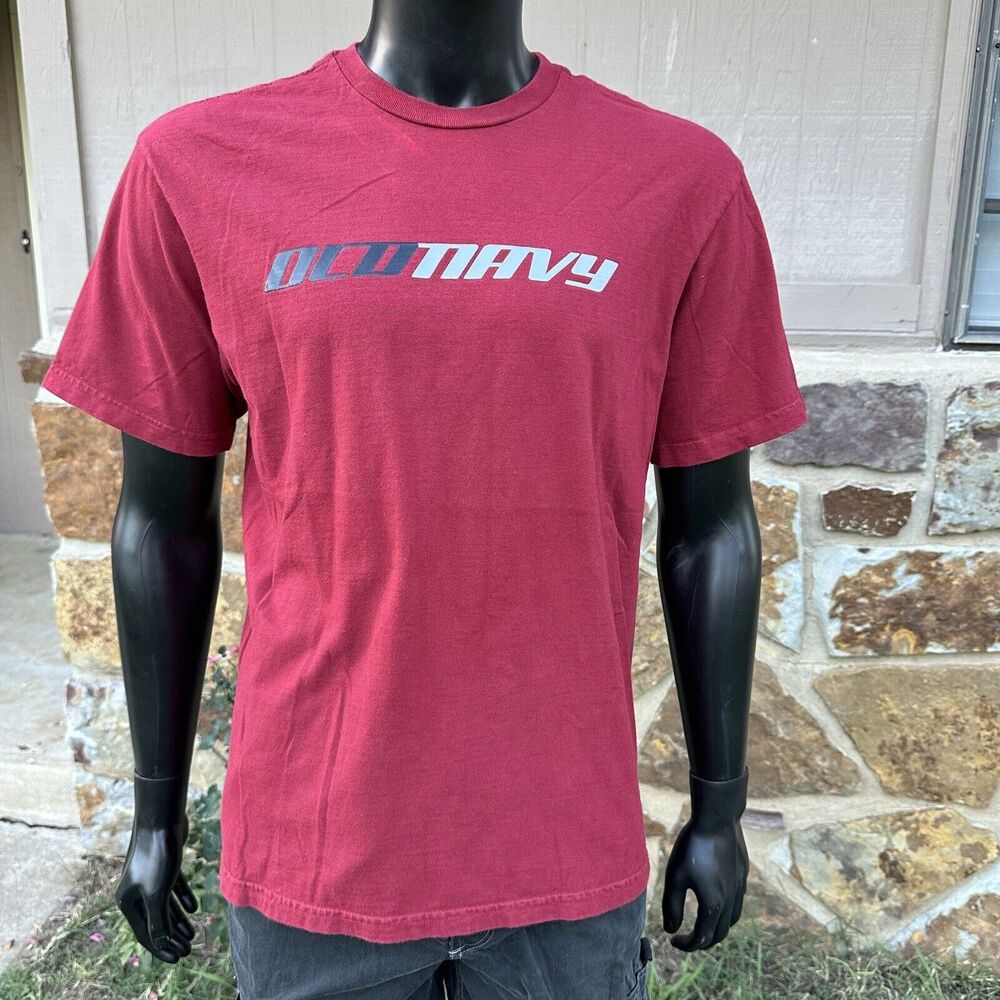 Vintage 90s Old Navy Shirt Mens Medium Red Spellout Logo Made USA Glossy Letters